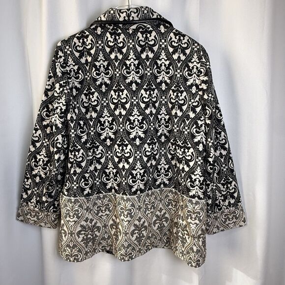 Chicos Beaded Cream & Black Tapestry Jacquard Jacket Blazer Sz 2=US 12 - Picture 6 of 11